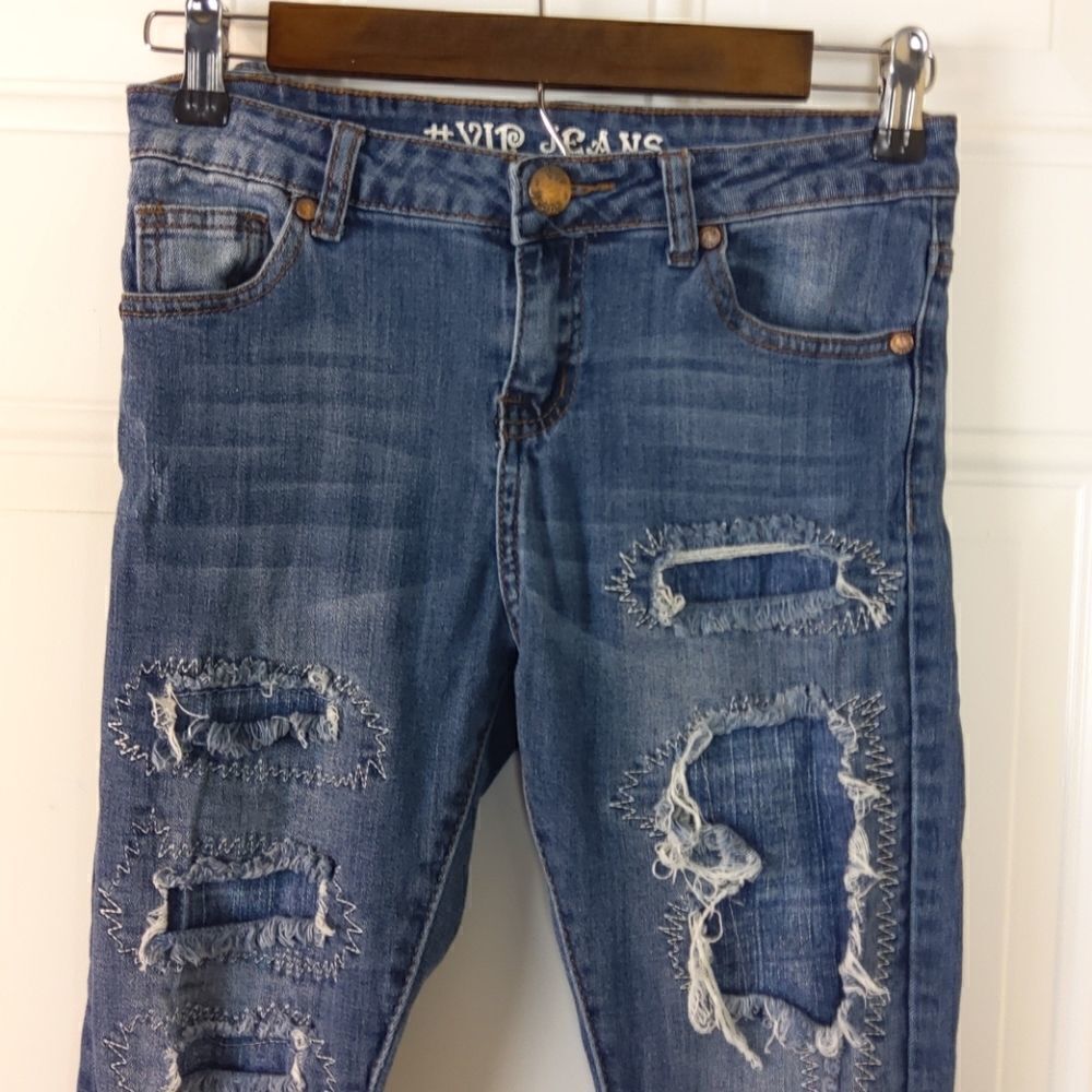 (3/$20) V.I.P. girls five pocket distressed skinny jeans